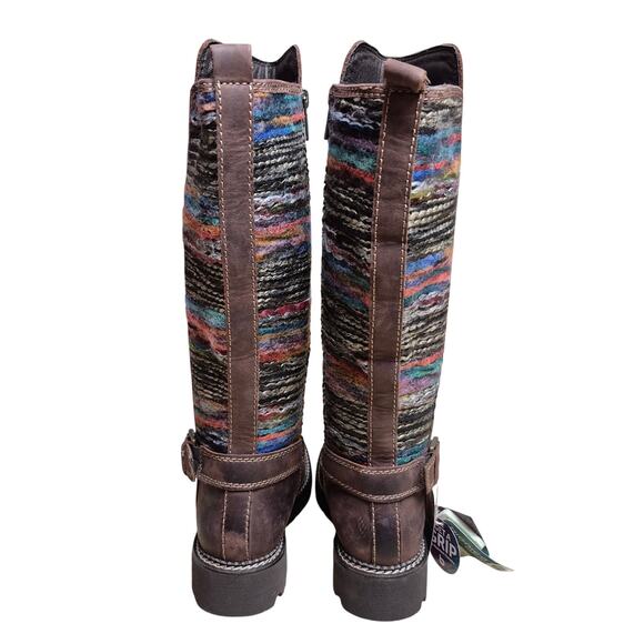 Bionica Dawkins Brown Leather Tall Boots Multi Color Buckle Detail Women's 6 NEW - Picture 3 of 6